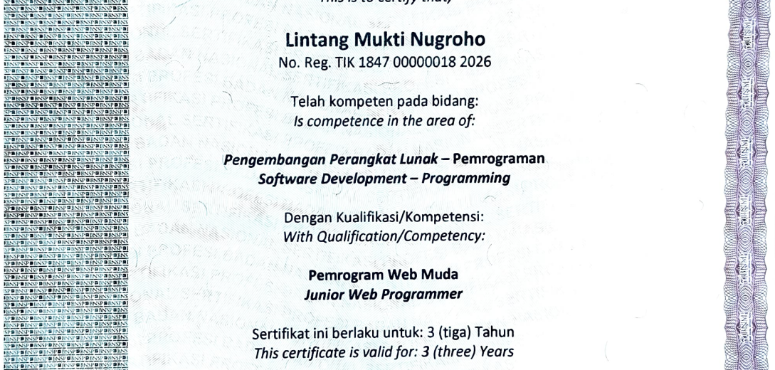 BNSP Junior Web Programmer Certificate